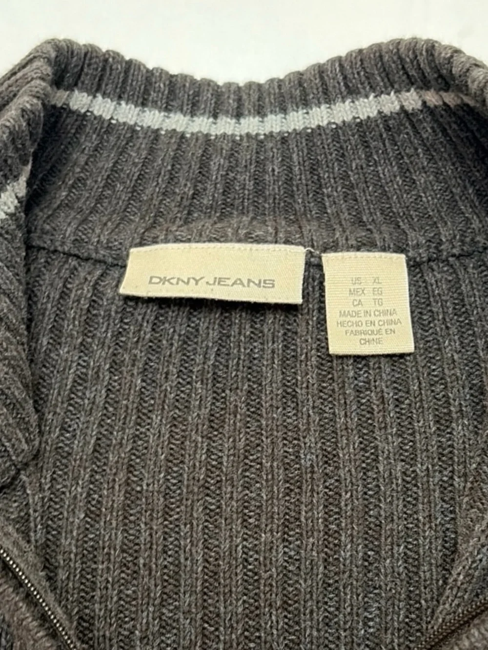 DKNY Men's Dark Charcoal Ribbed Half-Zip Sweater